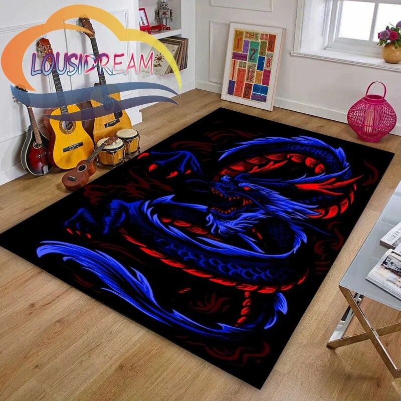 Chinese Dragon or Mythical  Playroom and Bedroom Plush Carpet Non-slip  Soft Play Mat Bed Area Rug Parlor Decor