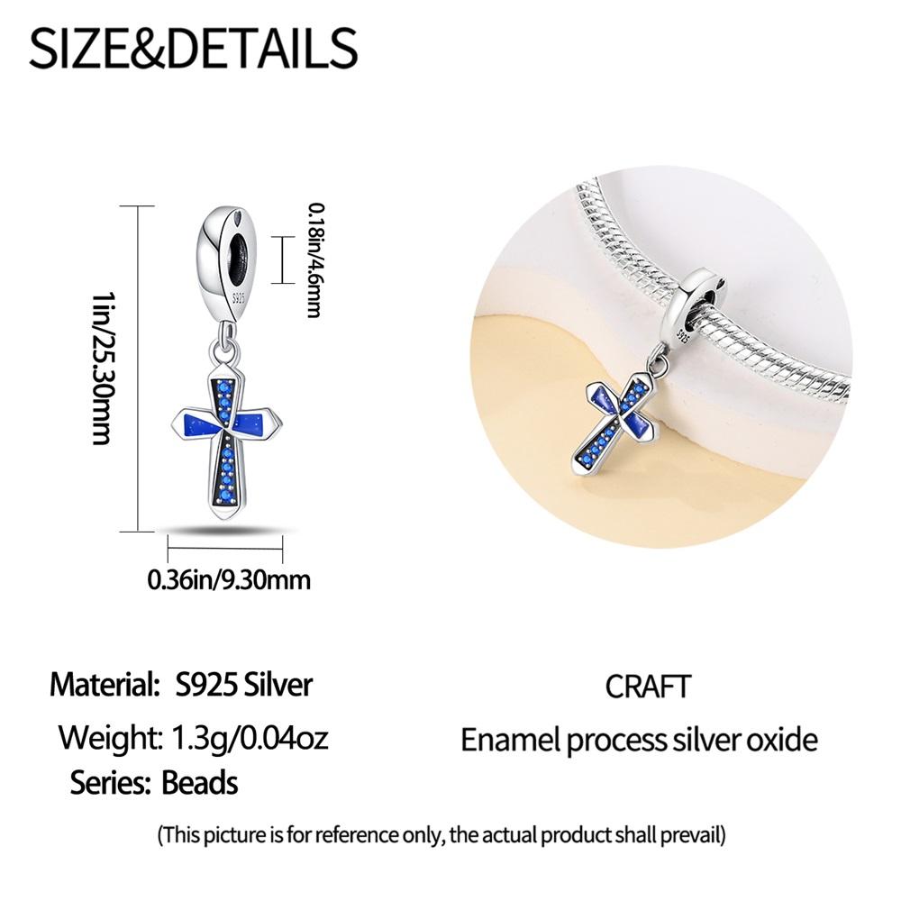Authentic Original Copper Metal Charm Bead Components Luxury Blue Zircon Cross Bead Components Compatible With Bracelet High Quality Fine Jewelry Do