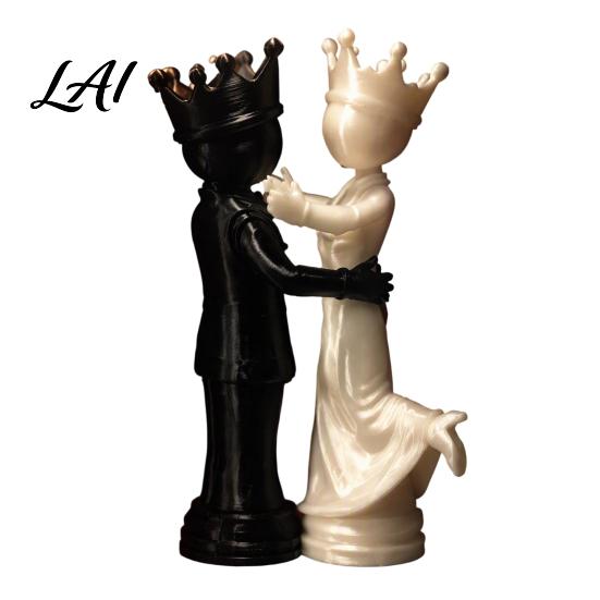Modern Desk Ornaments for Home 1 Pair 3D Printed King and Queen Couple Figurines Chess Style Dancing Symbolic Companionship Statue Gifts Lovers