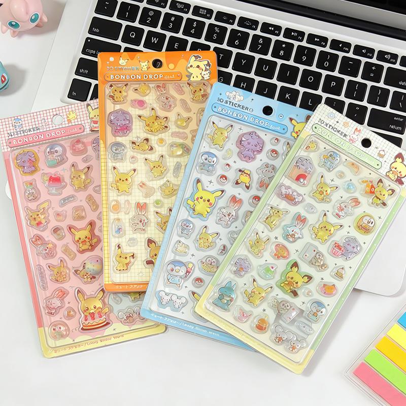 Cartoon Pokemon Pikachu 3D Stickers Cute Diy Mini Kawaii Puffy Stickers Scrapbook Laptop Phone Case Crystal Stickers