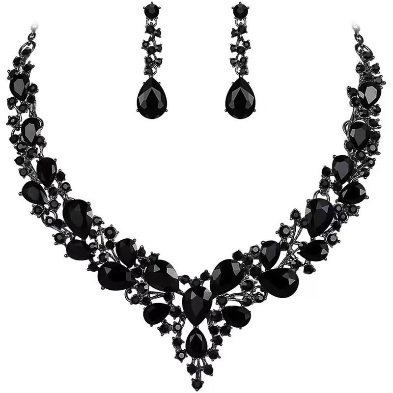 Newlywed Rhinestone Crystal Necklace And Earrings Set - Luxurious Jewelry Set For Ladies' Dance And Banquet Events