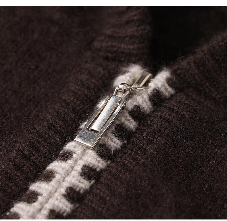 French Women's Cashmere Blend Half-Zip Hooded Loose Sweater