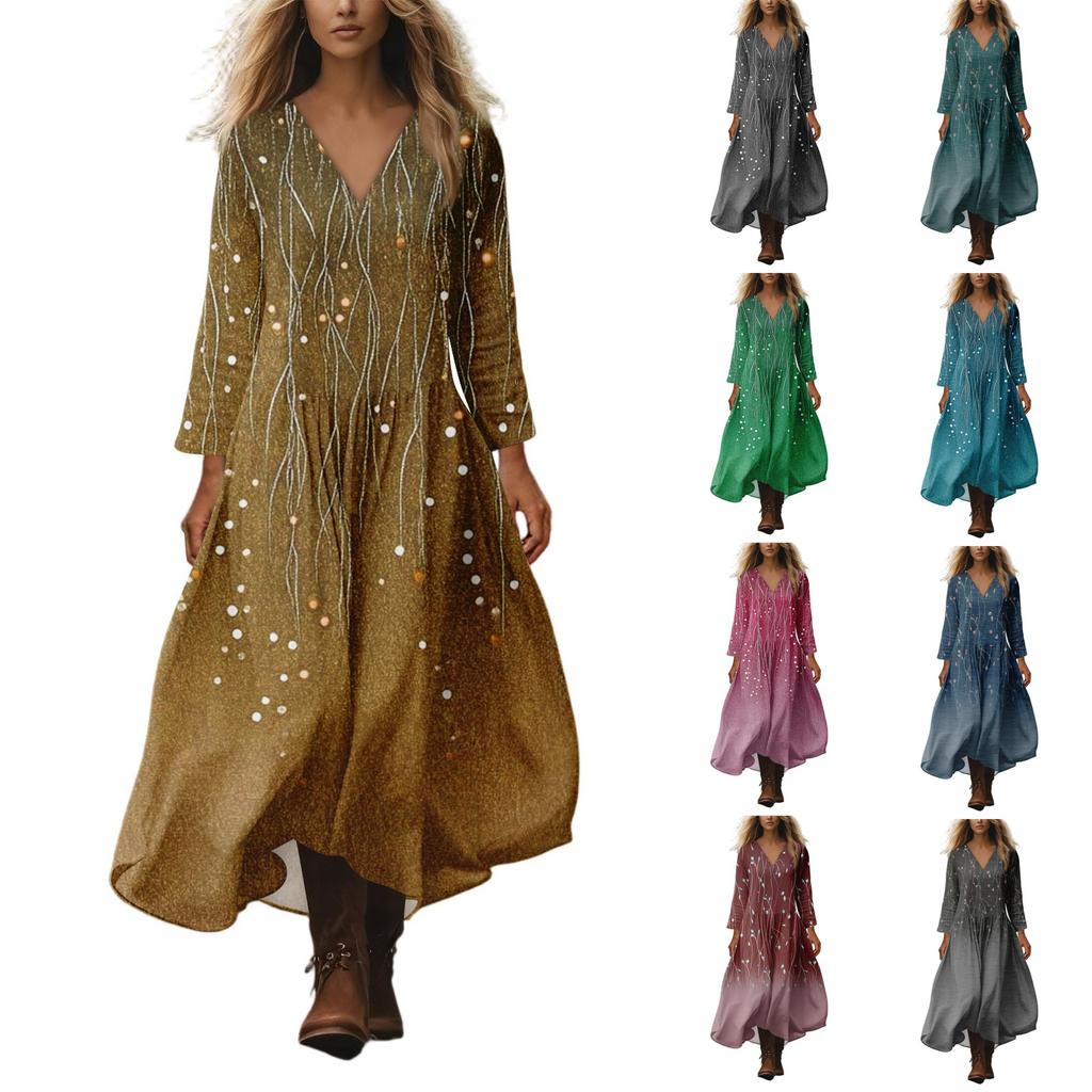 Women's Casual And Fashionable Round-neck Long Sleeve Mid Length Dress