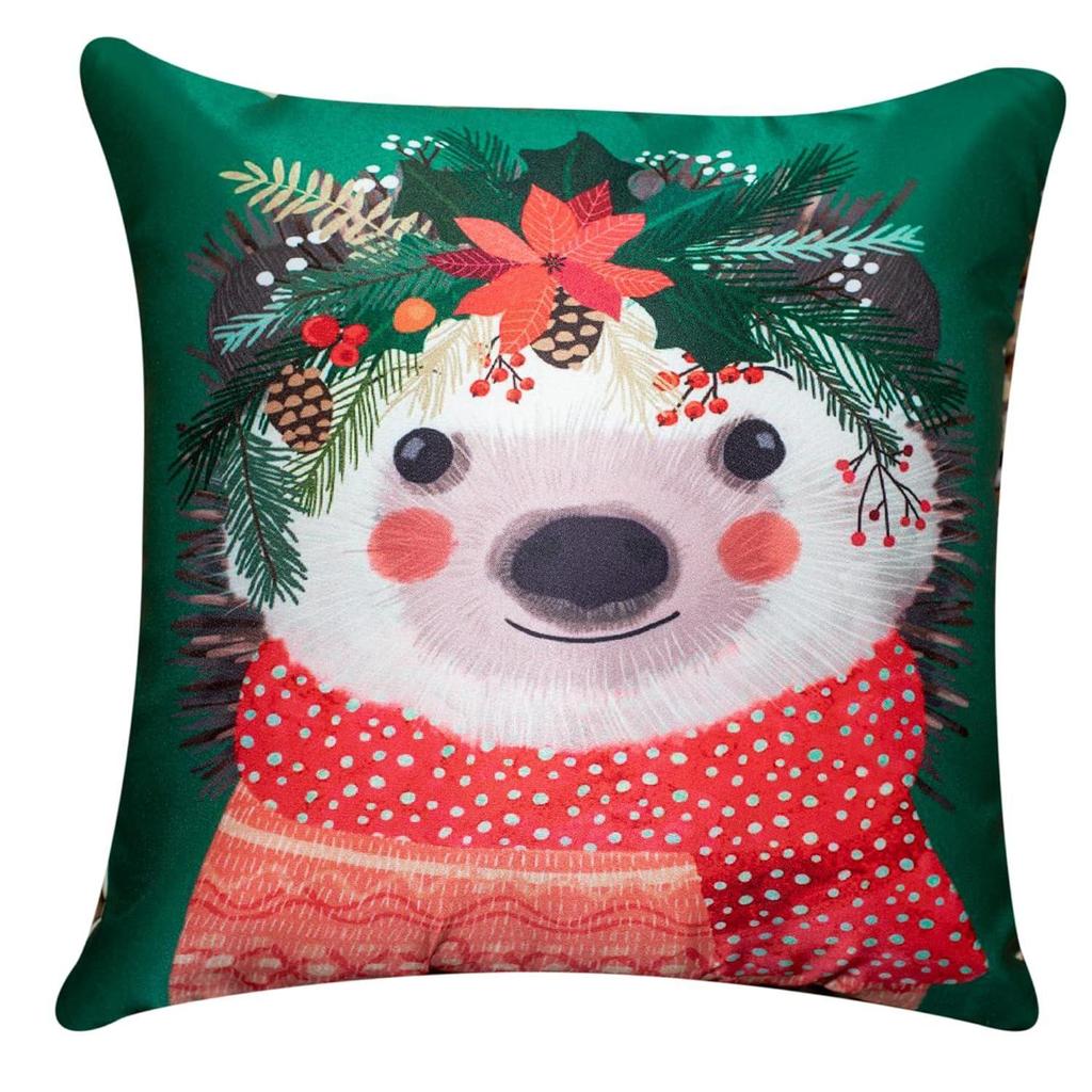 Decorative Merry Christmas Satin Cushion Cover 24 Inch X 24 Inch 5 Piece, Cusion Cover for Sofa 24"24 Set of 5, Cute Festive Animal