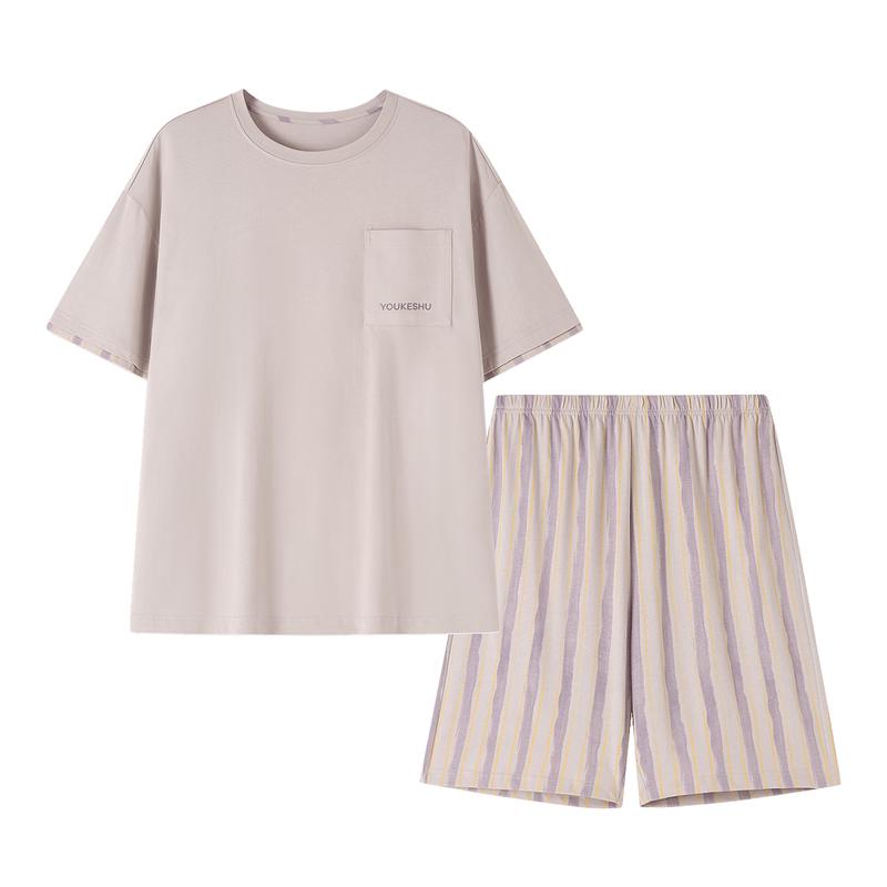 Youkeshu Men s 100% Cotton Short Sleeve Pajama Set XL