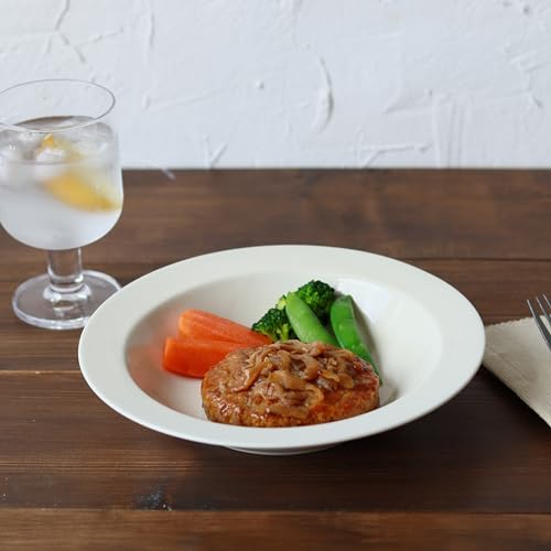 Dolce duo Curry Plates, Pasta Plates, Soup Plates, White and Ivory Rimmed Plates, Set of 4, Gift Idea, Solid Color, Made in Japan, DAM-249