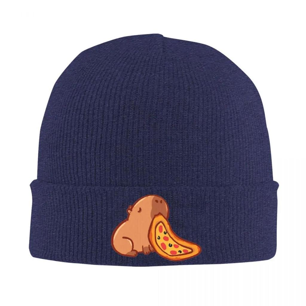 1pc Anime Capybara Eating Pizza Beanie Hat Acrylic Knit Fabric, Lightweight, Stretchable, Toggle Closure, Hand Washable