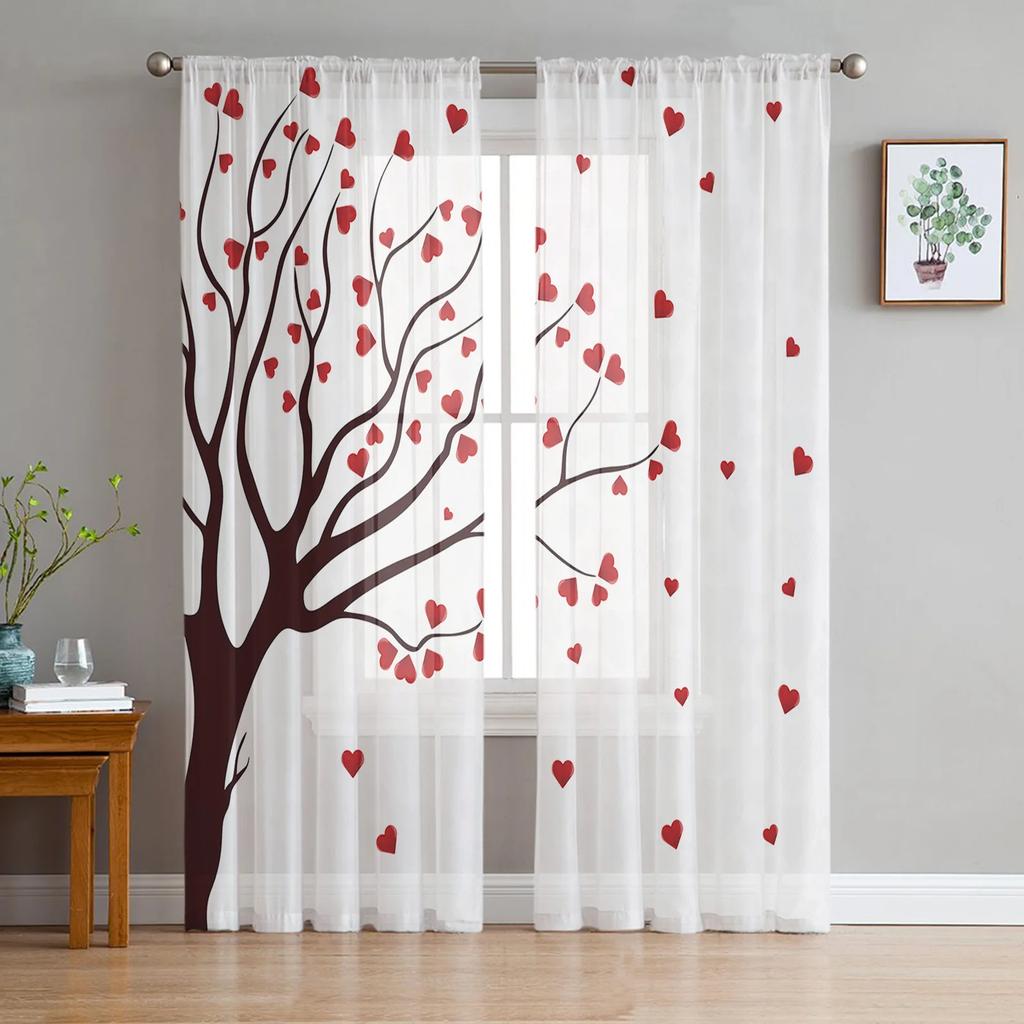 Arbor Baum See Landschaft Voile Vorhang Wohnzimmer Transparent Tüll Fenster Vorhänge Schlafzimmer Zubehör Dekor Durchsichtig Hergestellt aus Polyester Flächenbehandlung