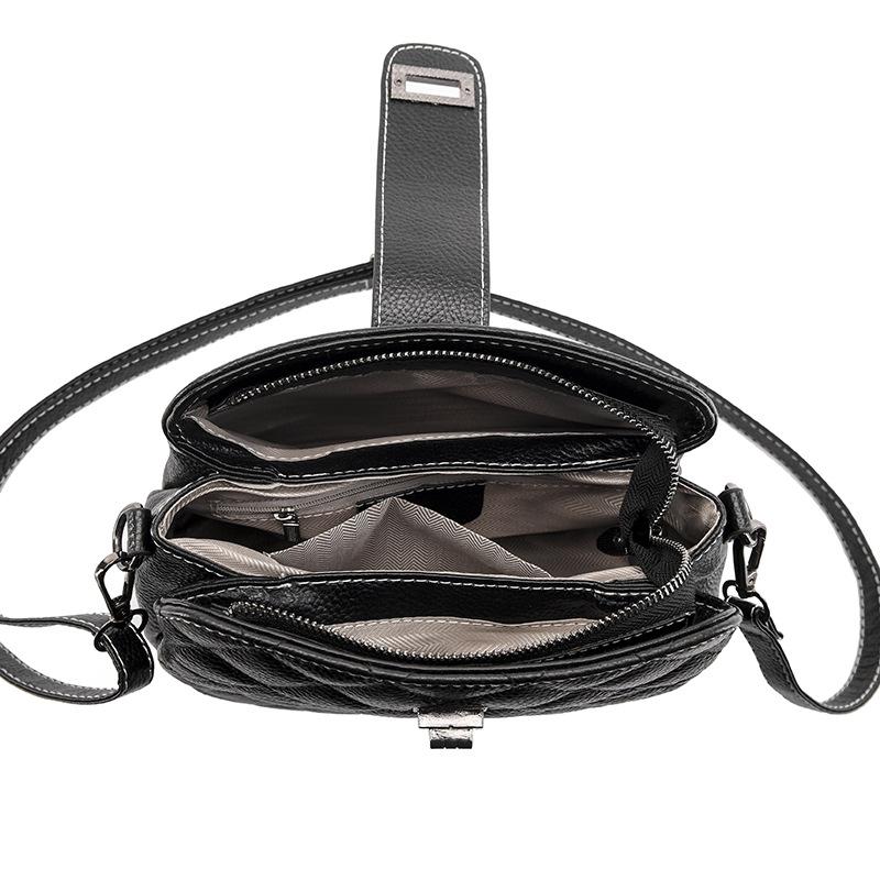 Genuine leather women's bag, new trendy embroidery thread rhombus shoulder messenger bag, first-layer cowhide bucket bag