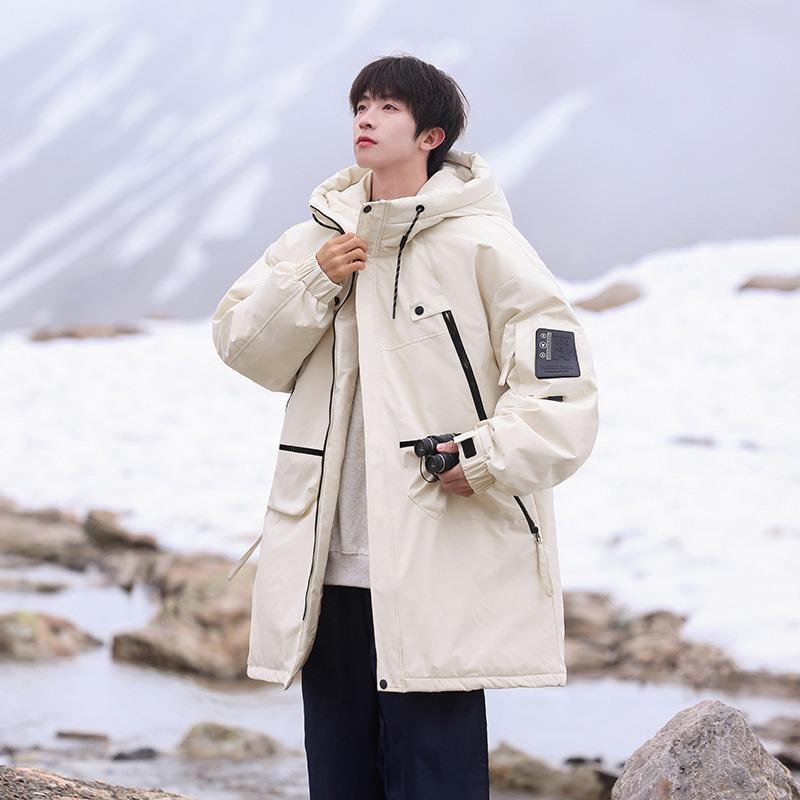 

Men s Winter 2025 Mid-Length Down Jacket: Thickened Warm Workwear Parka for Teens 2XL бежевий