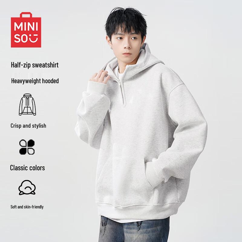 MINISO Men's Trendy Half-Zip Hooded Sweatshirt