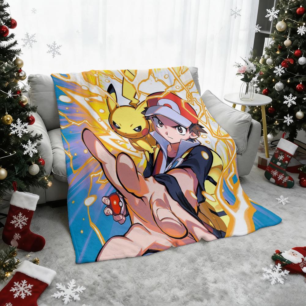 Pokemon Ash and Pikachu Flannel Throw Blanket Soft Warm Cartoon Sofa Bed Cover Home Decor Blanket