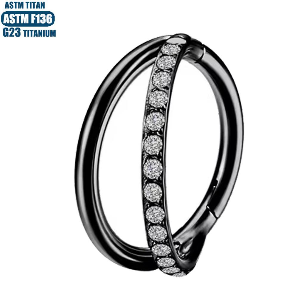 F136 Implant Grade Titanium Forked Nose Ring & Zirconia Seamless Stud Earring Set
