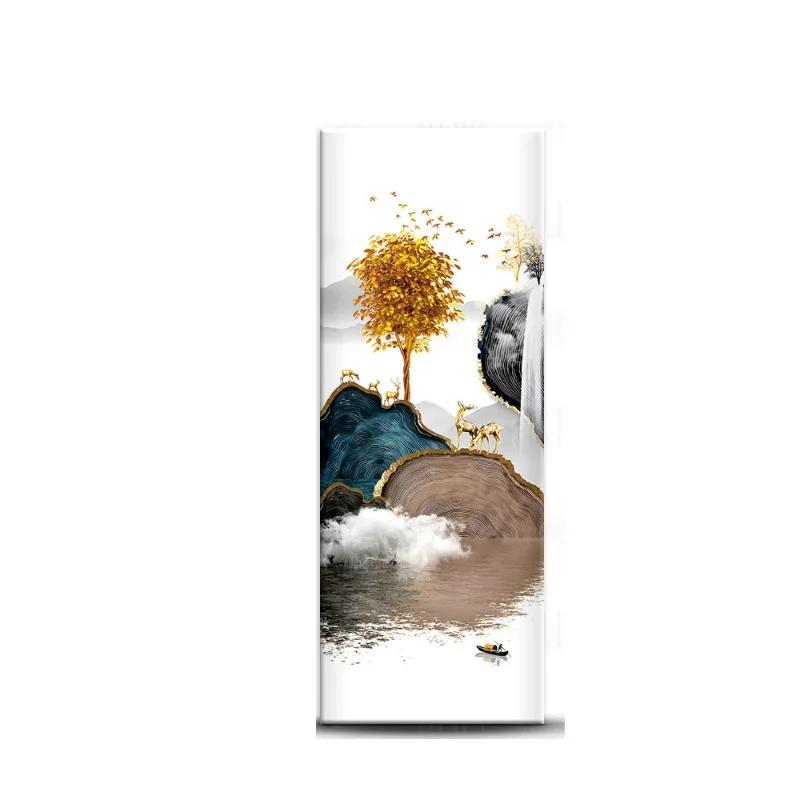 Chinese Style Refrigerator Door Sticker Self Adhesive Waterproof 3D Wallpaper Fridge Door Wrap Mural Cover Home Kitchen Decor