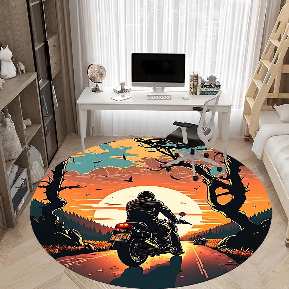 Tappeto Rotondo Tramonto Moto Ufficio, Tappetino Adatto Per Ufficio, Sotto Sedie Ufficio Camera da Letto Soggiorno Decorazione Casa, Decorazione Stanza