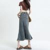 Vintage Old Half-body Skirt Denim Skirt Female Package Hip Design Sense Raw Edge Fishtail Skirt In Long Summer Comfortable Fashion Denim Bustier Skirt