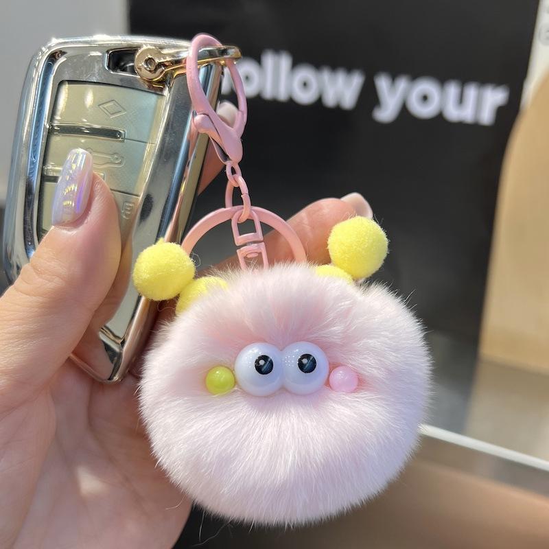 New Real Rex Rabbit Hair Small Coal Ball Car Key Imitation Buckle Pendant Pom Pom Creative Doll Book Bag Pendant Gift
