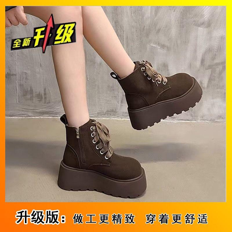 Thick-soled small man heightening British style lace-up short boots retro matte big head Martin boots women's 2025 new spring and autumn