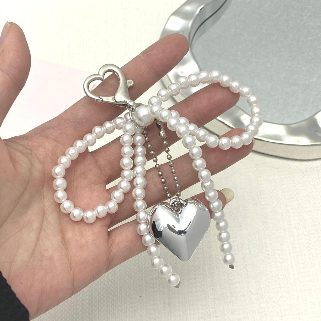 Stylish Pearl Bow Heart Pendant Keychain - Unique DIY Bag Accessory