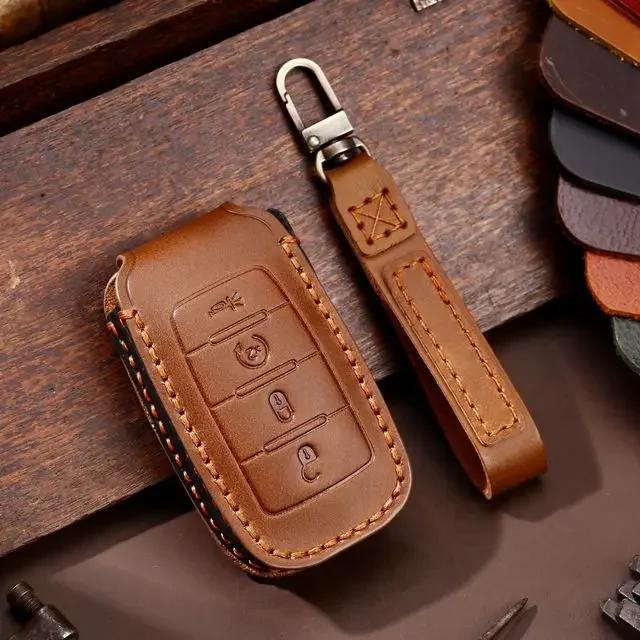 Luxury Leather Car Key Case Cover Fob Protector Keychain Holder Accessories for GM GMC Dodge Ram Dart Keyring Protective Shell