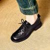 Top Grain Cowhide Women's Round Toe Lace-up Loafers - Autumn 2025 Luxury Hand-Grained Leather Shoes