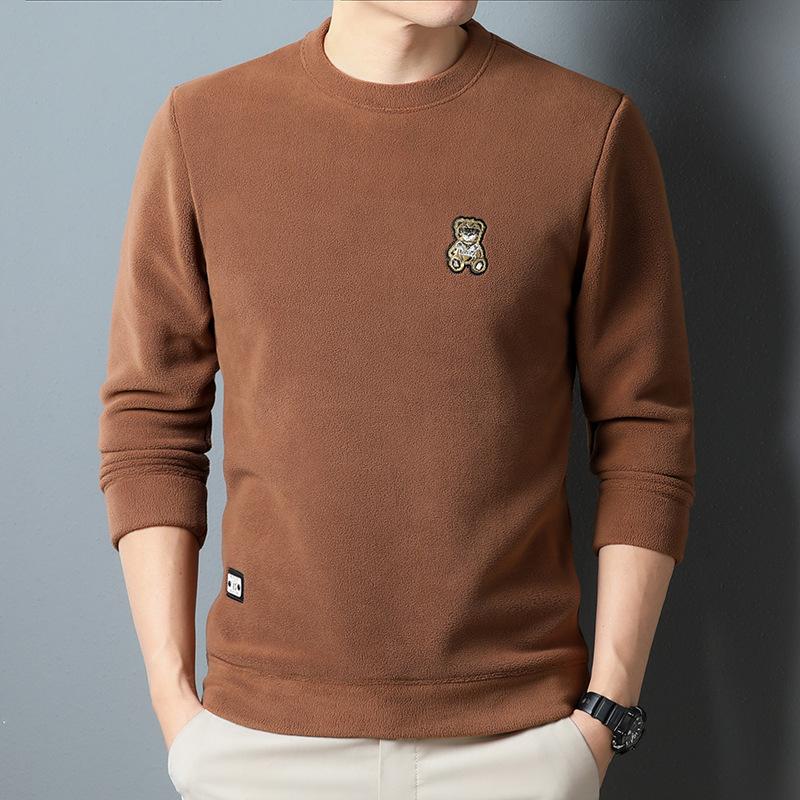 Polar Fleece Sweatshirt for Men In Winter New Style Round Neck Fashion Men's T-shirt Polar Fleece Thickened Bottoming Shirt