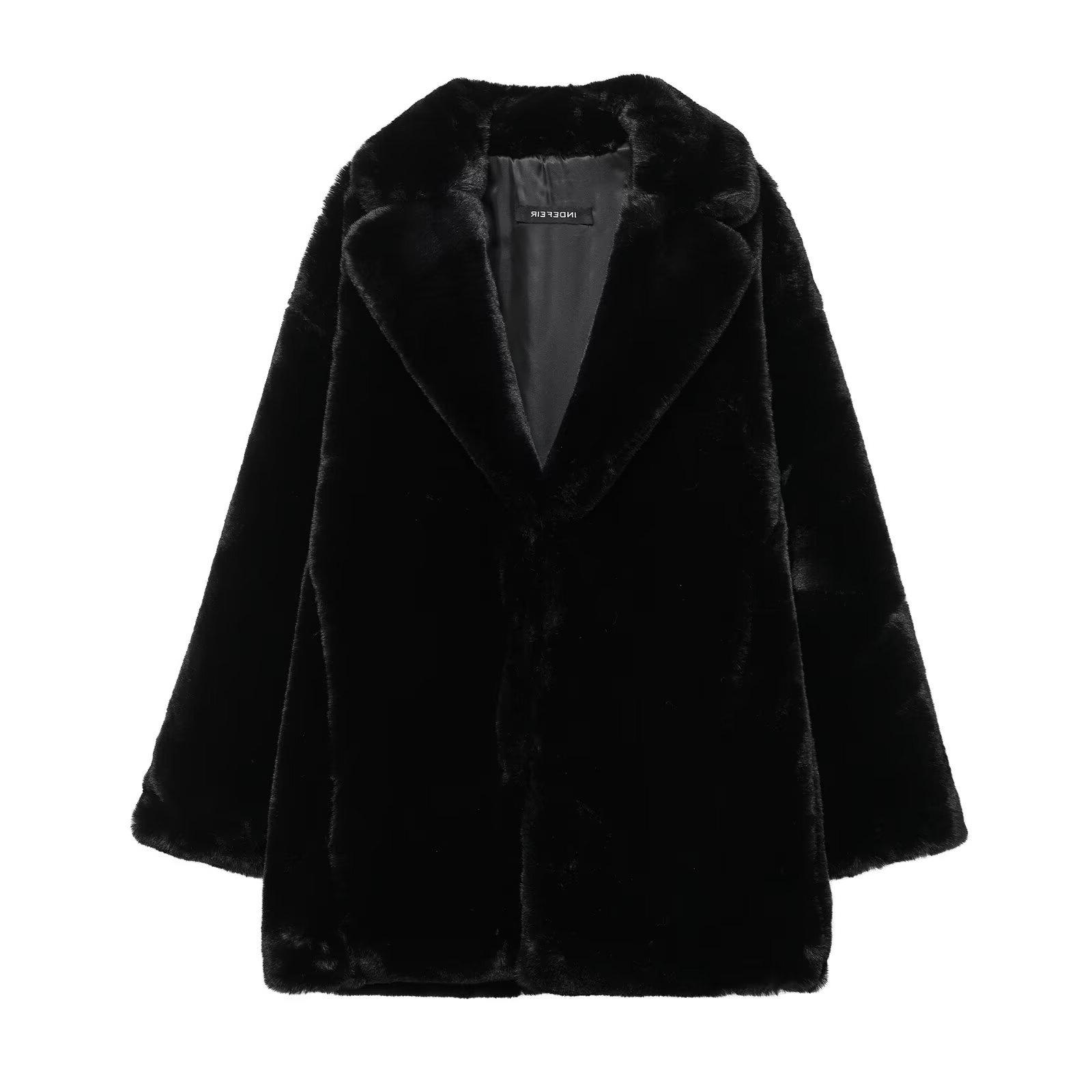 

TAOP&ZA Autumn/Winter Women s European & American Style Lapel Faux Fur Coat 1255770 M
