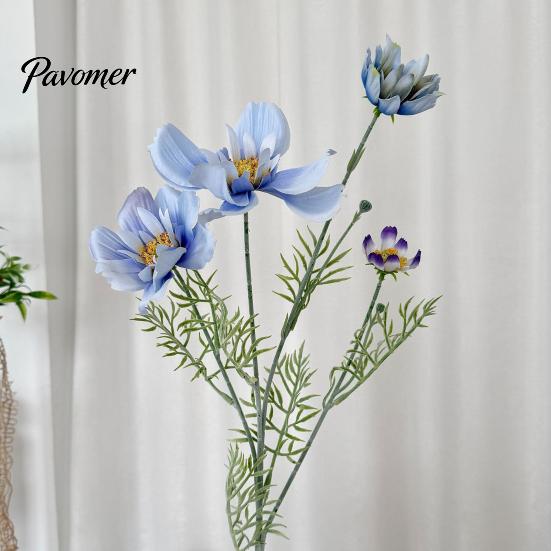 Wartungsfreie Blumendekoration für Hotel, 33 Zoll hohe künstliche Cosmeen-Blumen in Vasen, gefälschte Seiden-Gänseblümchen-Zweige mit Stielen in Vase, realistisch