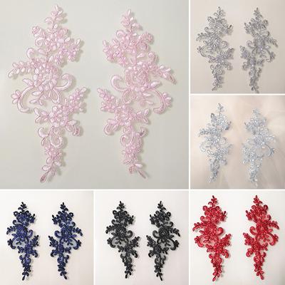 1Pair Dress Decoration Lace Applique Fabric Craft Flower Embroidered Sewing Motif Diy Patches