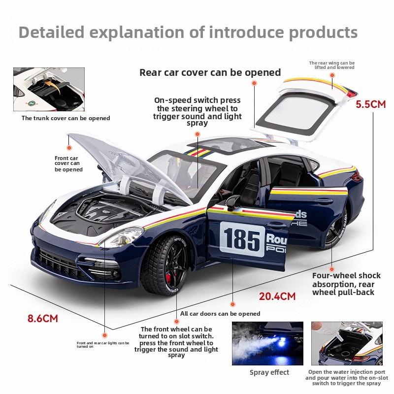 Spray 1/24 Porsche Panamera Supercar Model with Sound Light Collection Miniature Voiture Diecast Toy Vehicle Children Boy Gift Hobby