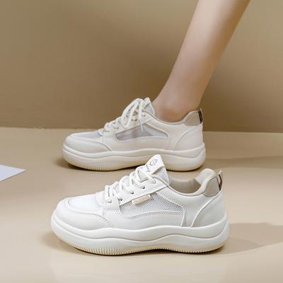 Low-Top Breathable White Shoes for Women Spring New Big Head Bread Shoes Thick-Soled Casual Sneakers