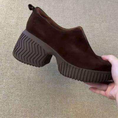 Bulls Wildleder Blockabsatz Einzelne Schuhe Mode Runde Spitze Tiefer Ausschnitt Plateau Weiche Sohle Niedrige Schuhe