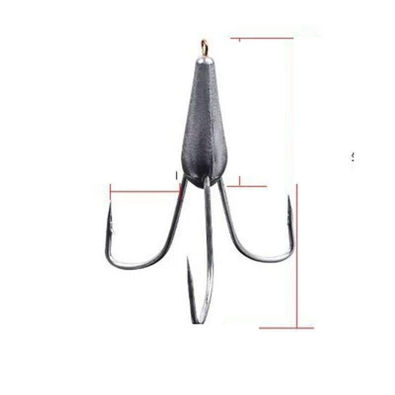 Large Three-Prong Lead Fishing Hook with Barbs and Long Cast Blade