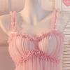 Sexy Lingerie Elastic G Strings Sleeveless Women Pajama Suit See Through Pink Mesh Nightdress Homewear Babydolls Erotic Costumes