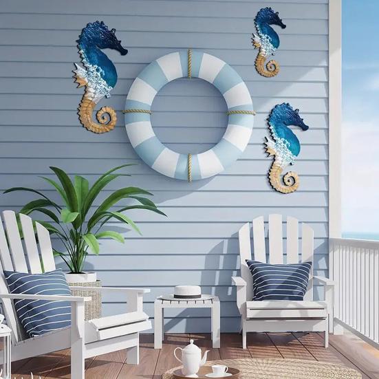 3 Pcs Wood Seahorse Nautical Wall Decor Vintage Sea Life Wall Art Ocean Coastal Lake House Hanging Decoration for Living Room Bedroom