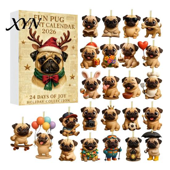 Calendario de Adviento Caja de Navidad 2026, Calendario de Cuenta Atrás de 24 Días con Colgantes Decorativos de Perro/Caballo/Gato/Animales de Acrílico 2D, Colgante Mini Animal
