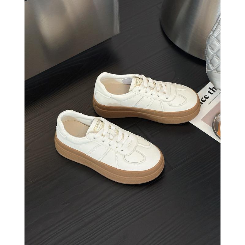 Leather platform white shoes women's spring new versatile lace-up heightening sports shoes board shoes casual shoes