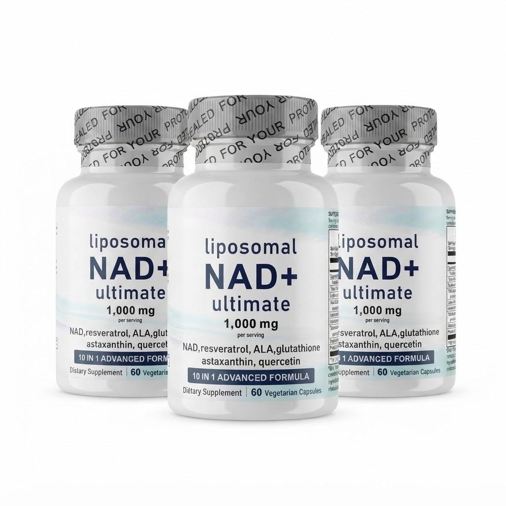 Liposomal NAD+ 1000mg Supplement with Resveratrol, Glutathione & Astaxanthin - 10-in-1 NMN Pathway Formula for Men & Women (60 Capsules)
