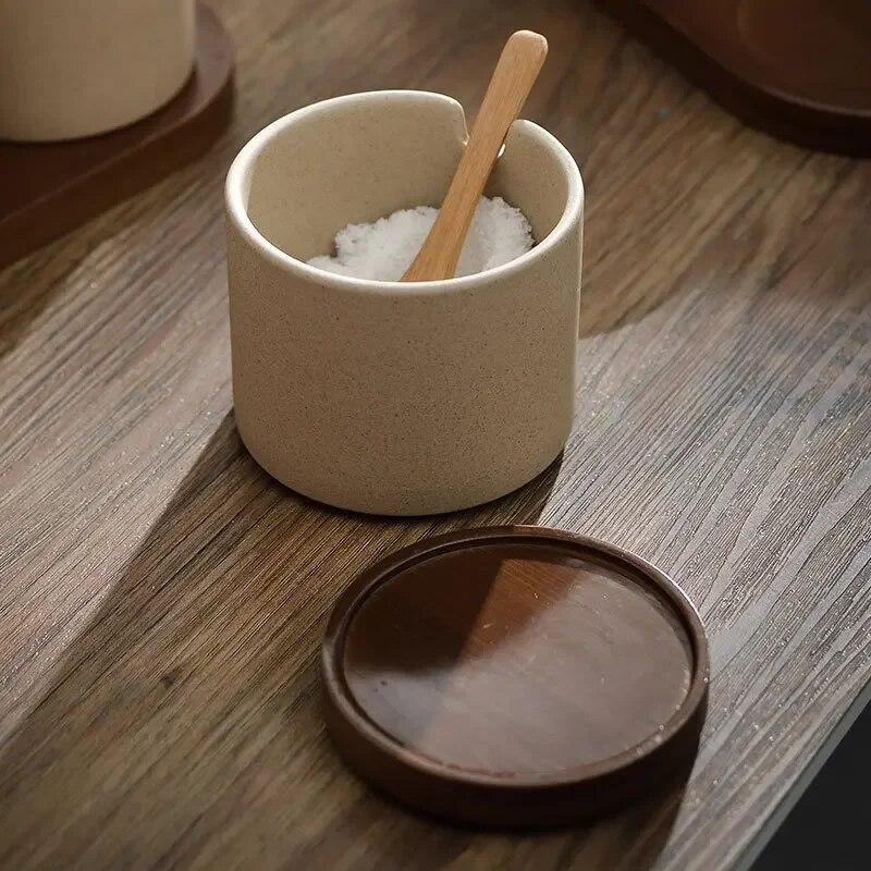 Sada 3 ks 325ml keramických nádob na koření s podnosem Japonské retro nádoby na koření Kuchyňské nádoby na koření Úložné nádoby Organizadores