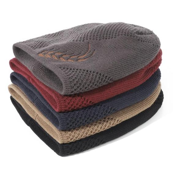 WTEMPO Solid Color Inner Fleece Caps Men Autumn and Winter Elastic Knitted Pile Caps Outdoor Sports Cycling Cold-proof Ear-protecting Thick Hats