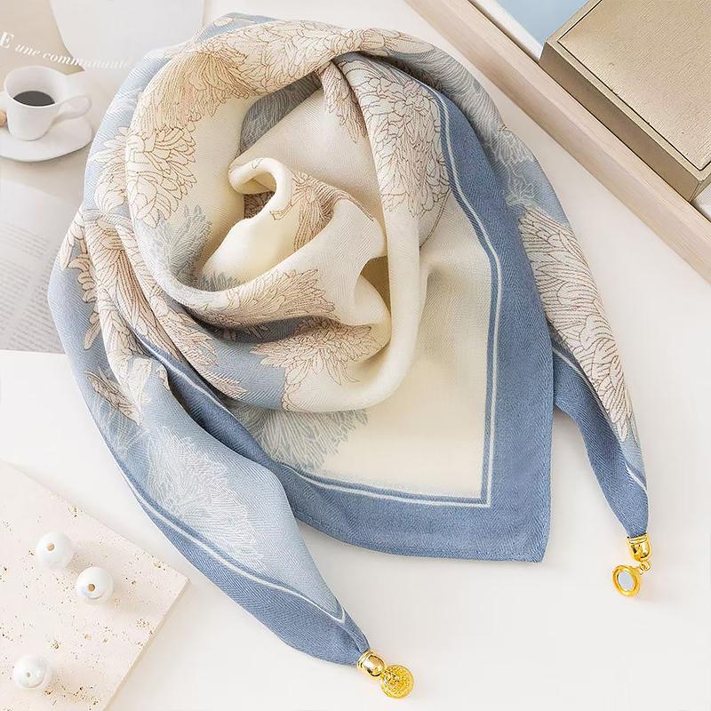 106x65cm Necklace Gift Silk Scarf Elegant Painted Pattern Versatile Neck Scarf Luxury Magnetic Closure French Style Multi-Color