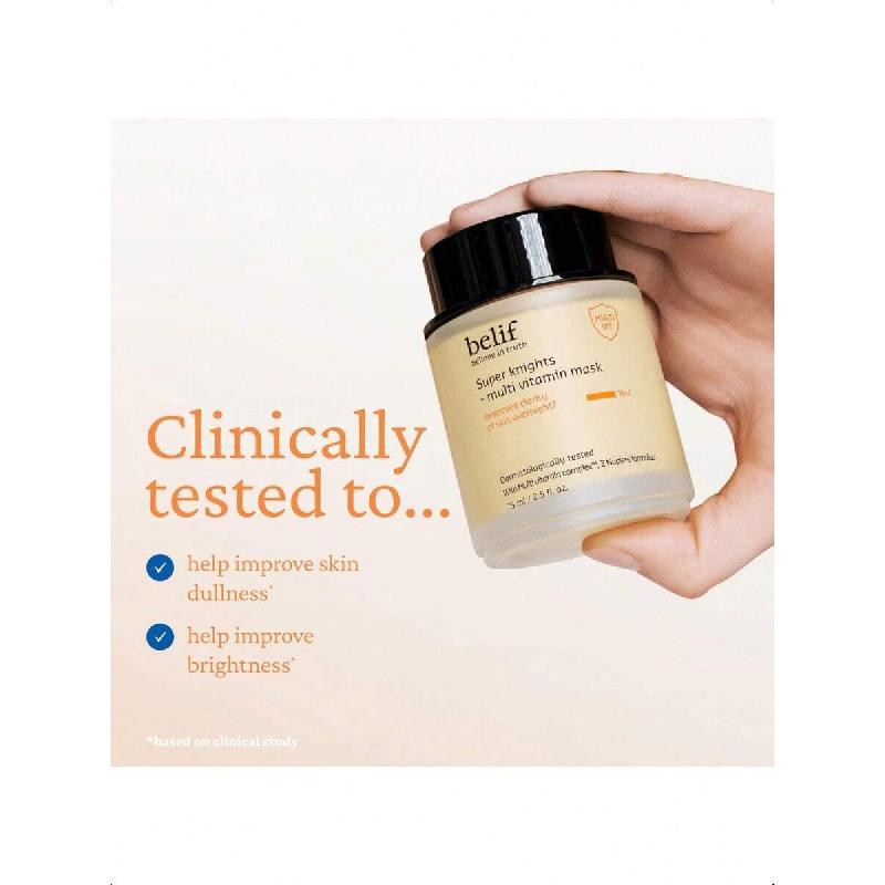 Belif Super Knights Mascarilla Multivitamínica 75ml, Mascarilla de Noche Hidratante y Rejuvenecedora con Complejo Multivitamínico para Rellenar la Piel Apagada y Refinar