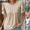 Women's Fashion Casual Solid Color Print Short Sleeve O Neck Blouses & Shirts