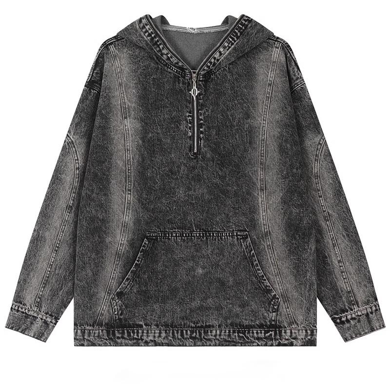 Unisex Retro Distressed Denim Hoodie Jacket - Spring/Autumn Loose Fit