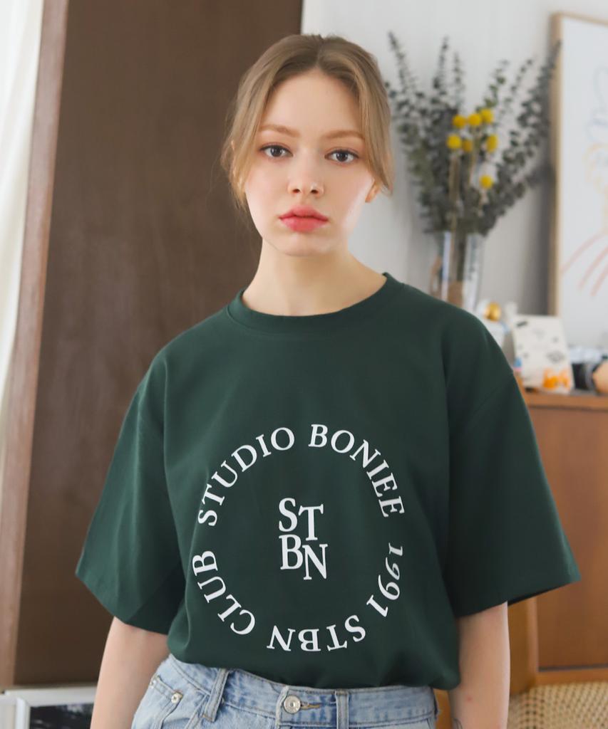 BONIEE Circle Round Graphic Loose T-Shirt Green