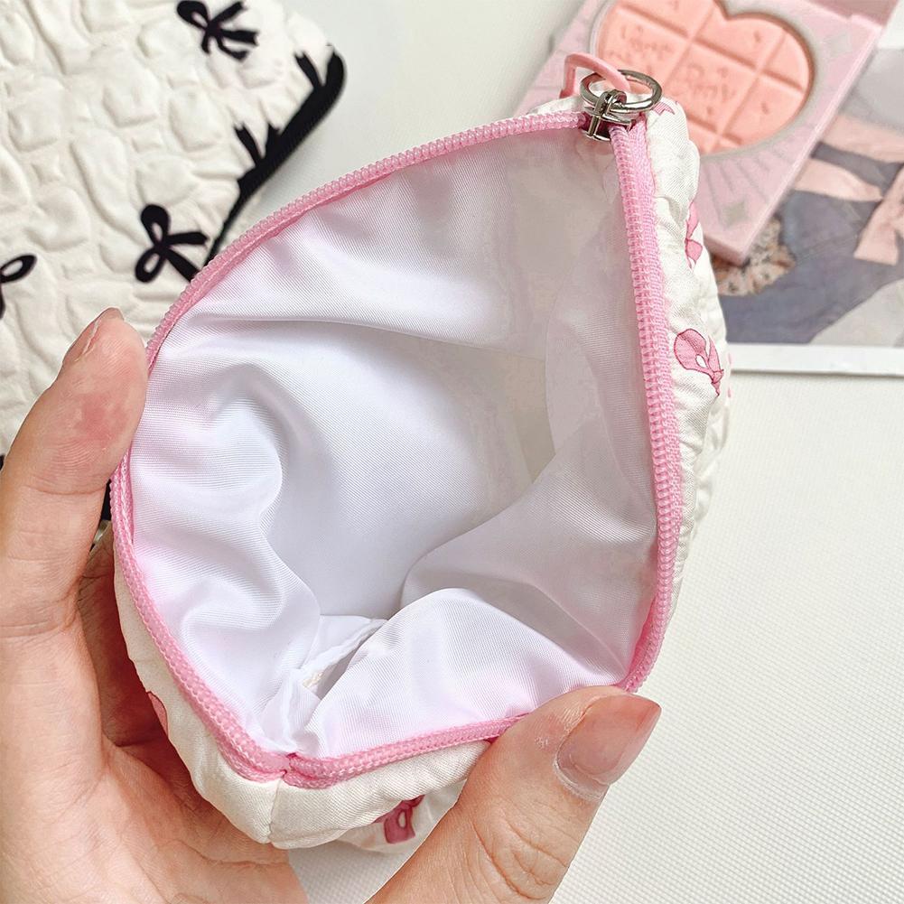 Cute Bow Flower Quilting Cotton Makeup Bag Women Female Cloth Handbag Portable Toiletry Case Zipper Cosmetic Organizer for Girls