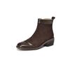 Krazing Pot Cow Skin Cow Suede Winter Square Toe Thick Heels Chelsea Fashion Boots Women Zipper Patch Work Women Ankle Boots