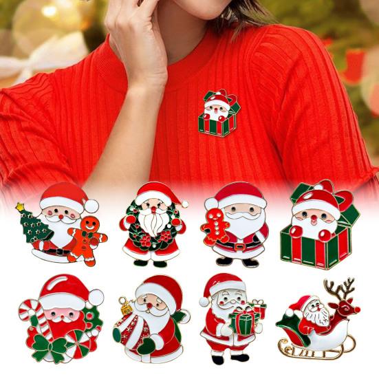 Zinc Alloy Santa Claus Brooch Enamel Cartoon Father Christmas Pin Sweater Coat Backpack Decoration Clothing Accessories Festival Holiday Gift