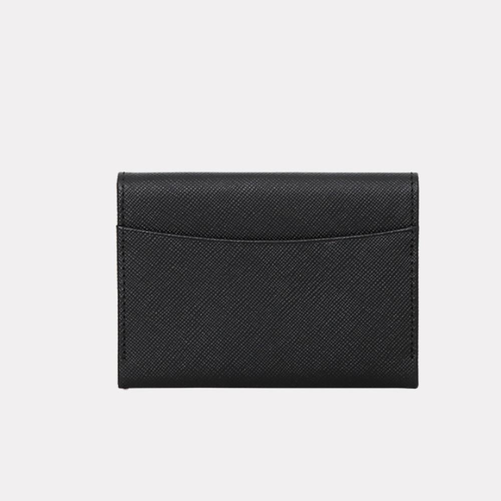 Matt Saffiano Cowhide Slim Business Card Holder Black + Lime Green