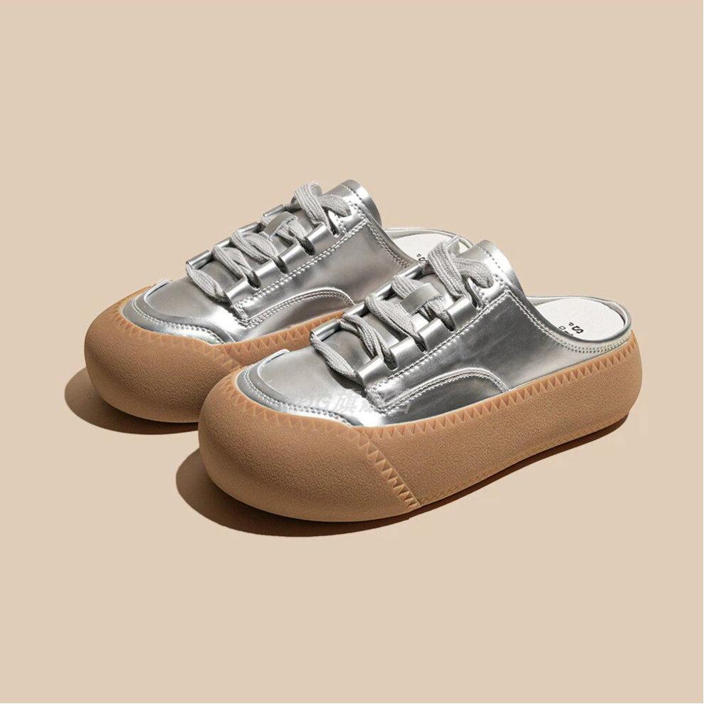 Baotou Half Slippers Women's Little White Shoes No Back Heel Retro Thick Soled Board Shoes